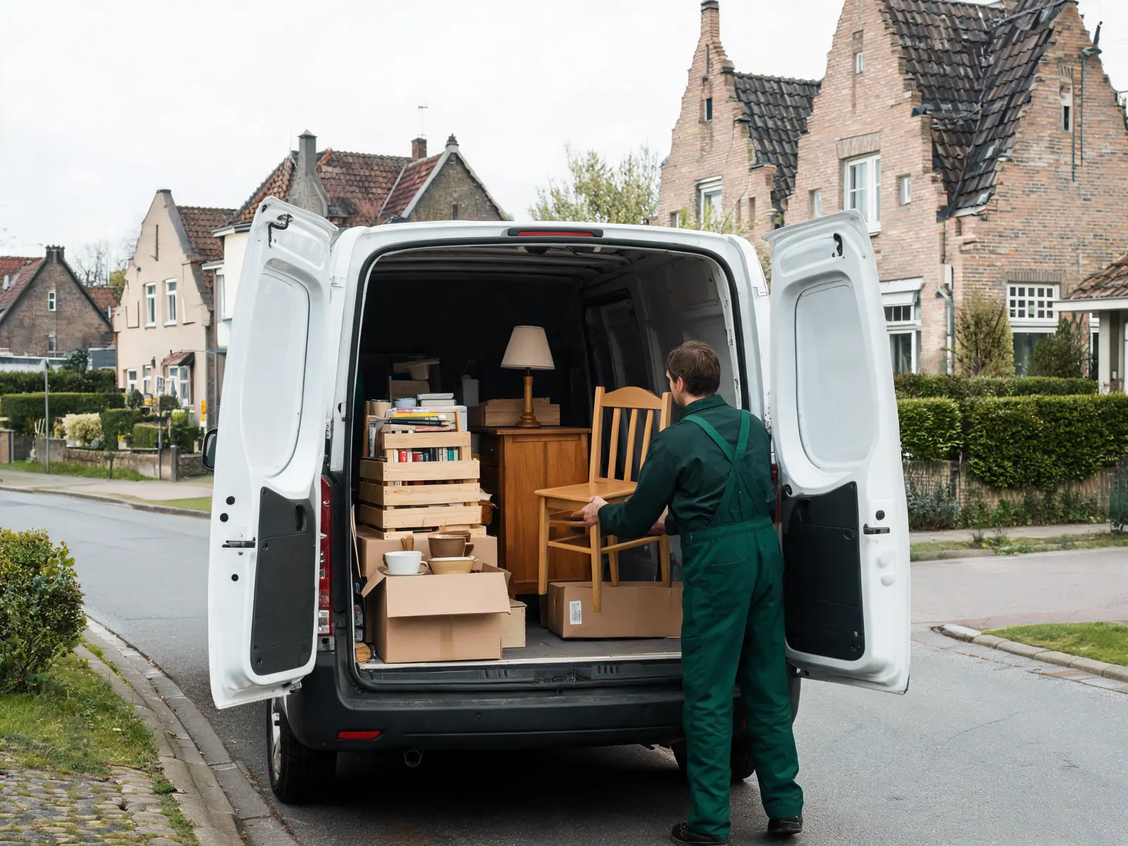Herbruikbare stoelen, lampen en boeken worden ingeladen voor De Kringwinkel